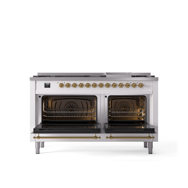 ILVE Nostalgie 60" Dual Fuel Range with 9 Sealed Burners Griddle Triple Glass Door - UP60FNMP