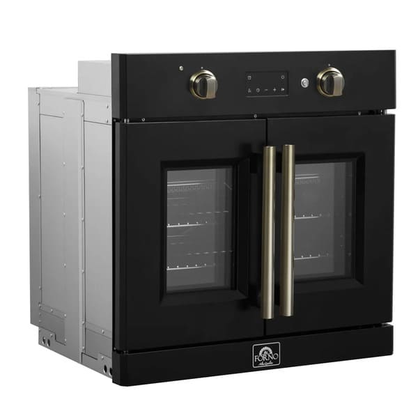 FORNO Asti 30-Inch French Door Electric Wall Oven in Black/White with Antique Brass Trim