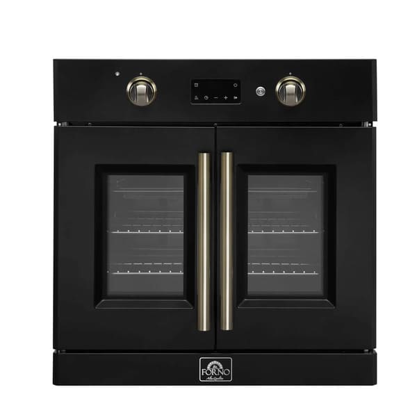 FORNO Asti 30-Inch French Door Electric Wall Oven in Black/White with Antique Brass Trim