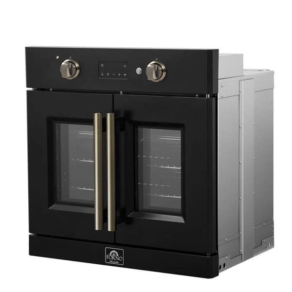 FORNO Asti 30-Inch French Door Electric Wall Oven in Black/White with Antique Brass Trim