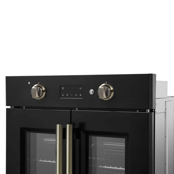 FORNO Asti 30-Inch French Door Electric Wall Oven in Black/White with Antique Brass Trim