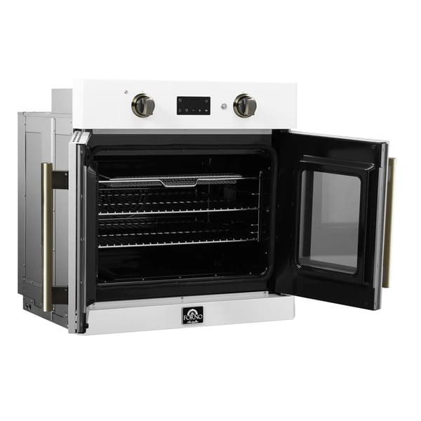 FORNO Asti 30-Inch French Door Electric Wall Oven in Black/White with Antique Brass Trim