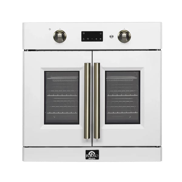FORNO Asti 30-Inch French Door Electric Wall Oven in Black/White with Antique Brass Trim