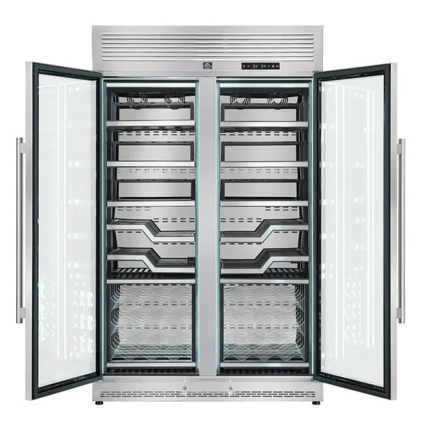 FORNO Abruzzo 48-Inch Dual Zone Wine Cooler with Clear Acrylic Holders & Stainless Trim Shelves FWCDR6611-48S