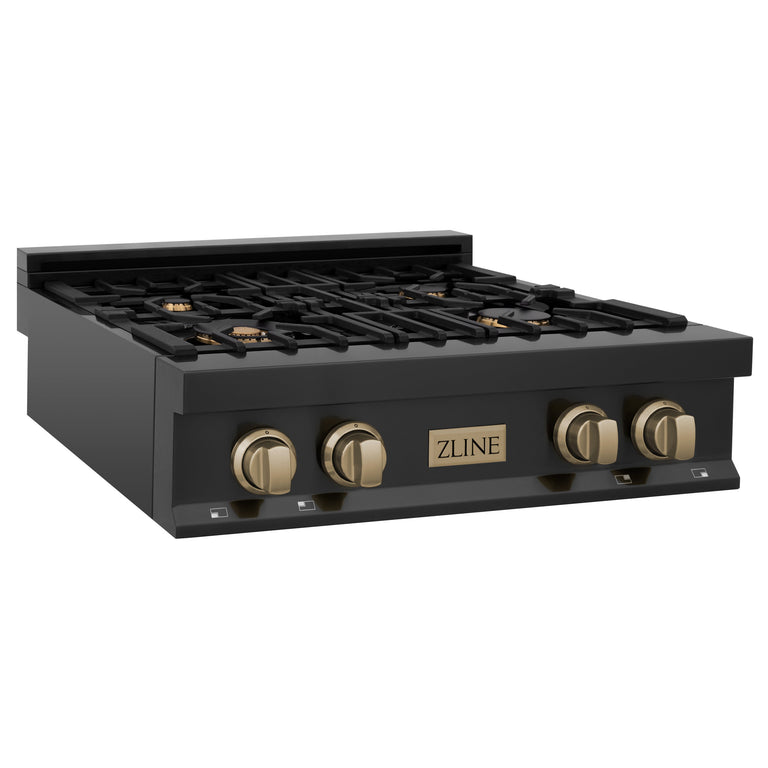 ZLINE Autograph Edition 48" Porcelain Rangetop with 7 Gas Burners in Black Stainless Steel With Accents - RTBZ-48