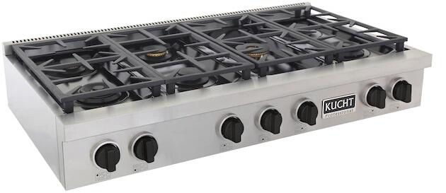 Kucht 48-Inch 6 Burner Gas Rangetop in Stainless Steel with Toxedo Black Knob KFX489T-K