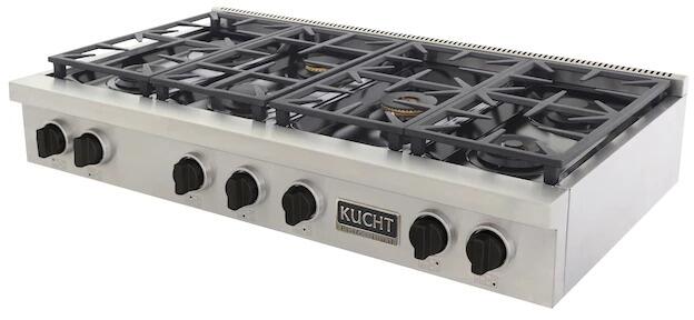 Kucht 48-Inch 6 Burner Gas Rangetop in Stainless Steel with Toxedo Black Knob KFX489T-K