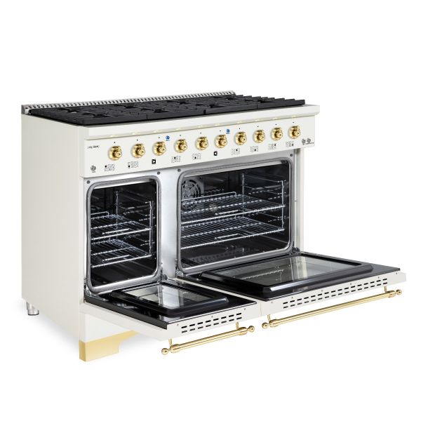 HALLMAN Classico Series 48" Dual Fuel Freestanding Range 8-Sealed Burners with Brass Trim - HCLRDF48BS