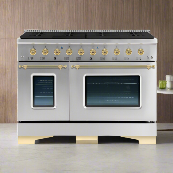 HALLMAN Classico Series 48" Dual Fuel Freestanding Range 8-Sealed Burners with Brass Trim - HCLRDF48BS