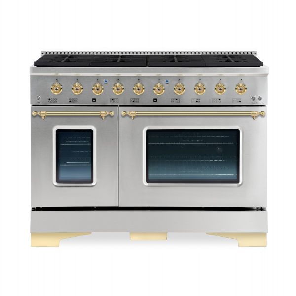 HALLMAN Classico Series 48" Dual Fuel Freestanding Range 8-Sealed Burners with Brass Trim - HCLRDF48BS