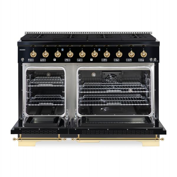 HALLMAN Classico Series 48" Dual Fuel Freestanding Range 8-Sealed Burners with Brass Trim - HCLRDF48BS