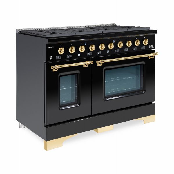 HALLMAN Classico Series 48" Dual Fuel Freestanding Range 8-Sealed Burners with Brass Trim - HCLRDF48BS