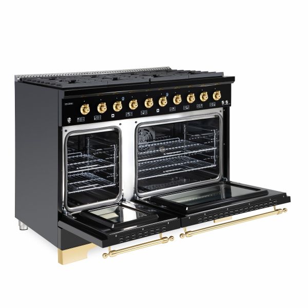 HALLMAN Classico Series 48" Dual Fuel Freestanding Range 8-Sealed Burners with Brass Trim - HCLRDF48BS