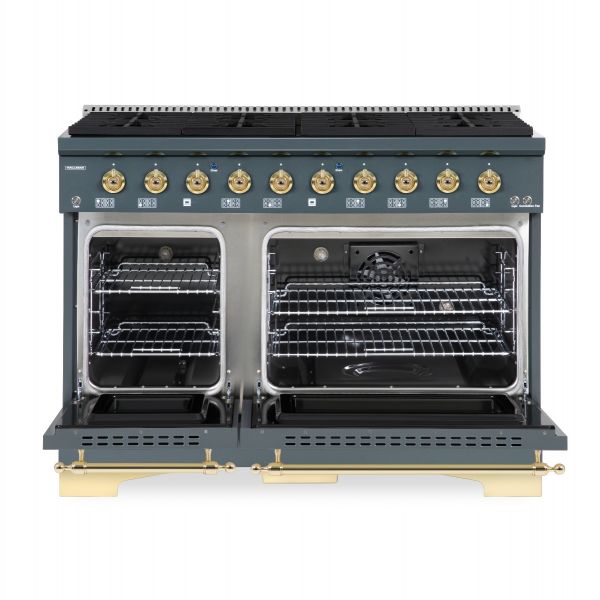 HALLMAN Classico Series 48" Dual Fuel Freestanding Range 8-Sealed Burners with Brass Trim - HCLRDF48BS