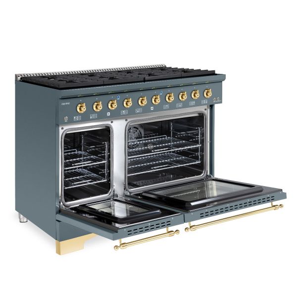 HALLMAN Classico Series 48" Dual Fuel Freestanding Range 8-Sealed Burners with Brass Trim - HCLRDF48BS