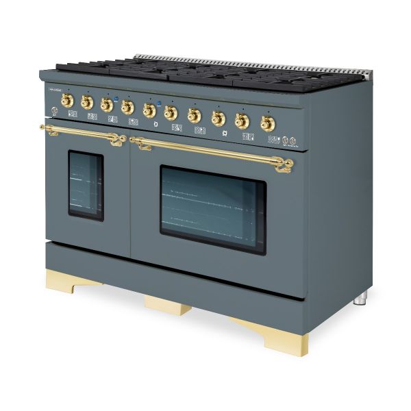 HALLMAN Classico Series 48" Dual Fuel Freestanding Range 8-Sealed Burners with Brass Trim - HCLRDF48BS