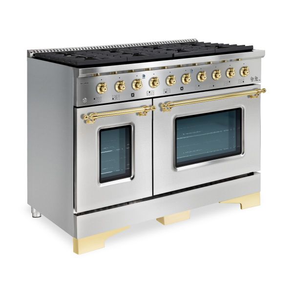 HALLMAN Classico Series 48" Dual Fuel Freestanding Range 8-Sealed Burners with Brass Trim - HCLRDF48BS