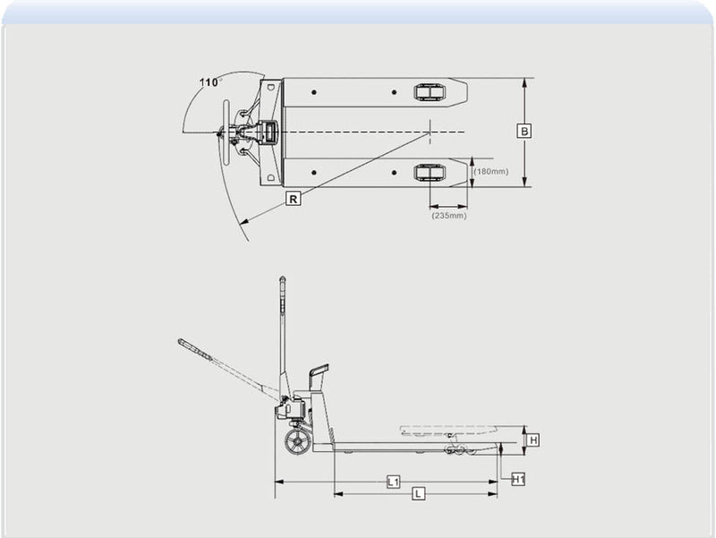 EOSLIFT Industrial Grade E20MP (Mettler Toledo Scale) Manual Pallet Jack 4,400 lbs 27 in x 48 in German Seal System with Polyurethane Wheels