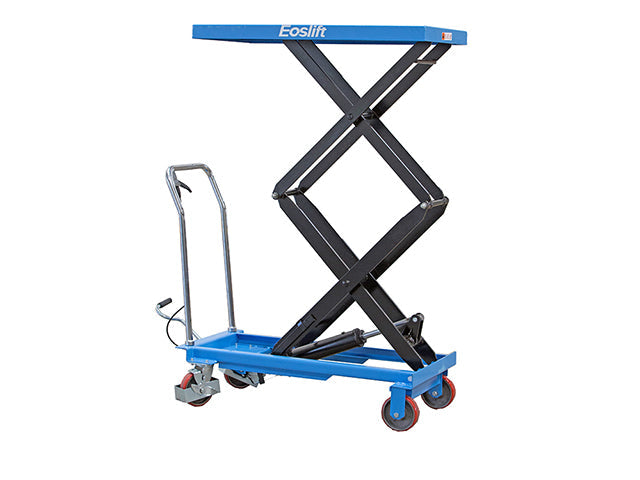 EOSLIFT Industrial Grade Heavy Duty Manual Double Scissor Lift Table Cart 770 lbs Capacity, Table Size 20 5 in x 39 7in with Swivel Rear Caster and Rigid Stationary Front Caster Wheels 