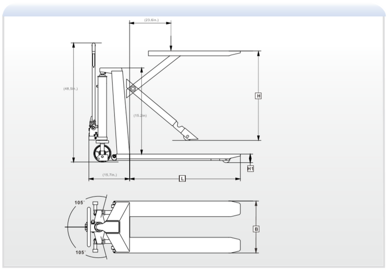 EOSLIFT Industrial Grade I10 Manual Scissor Lift Jack 2,200 lbs 27 in x 46 in with Polyurethane Wheels