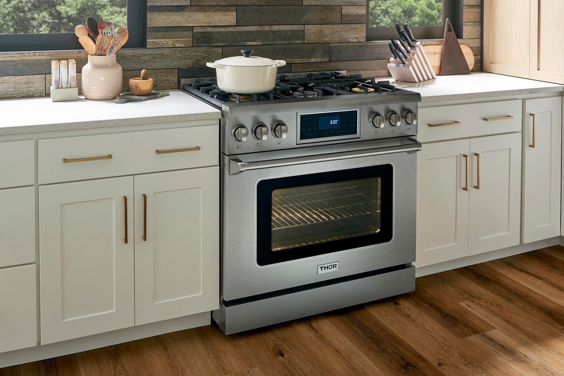 Thor Kitchen 36" Gas Range with 6.0 Cu. Ft. Self-Cleaning Oven, Air Fryer, Tilt Panel in Stainless Steel TRG3601