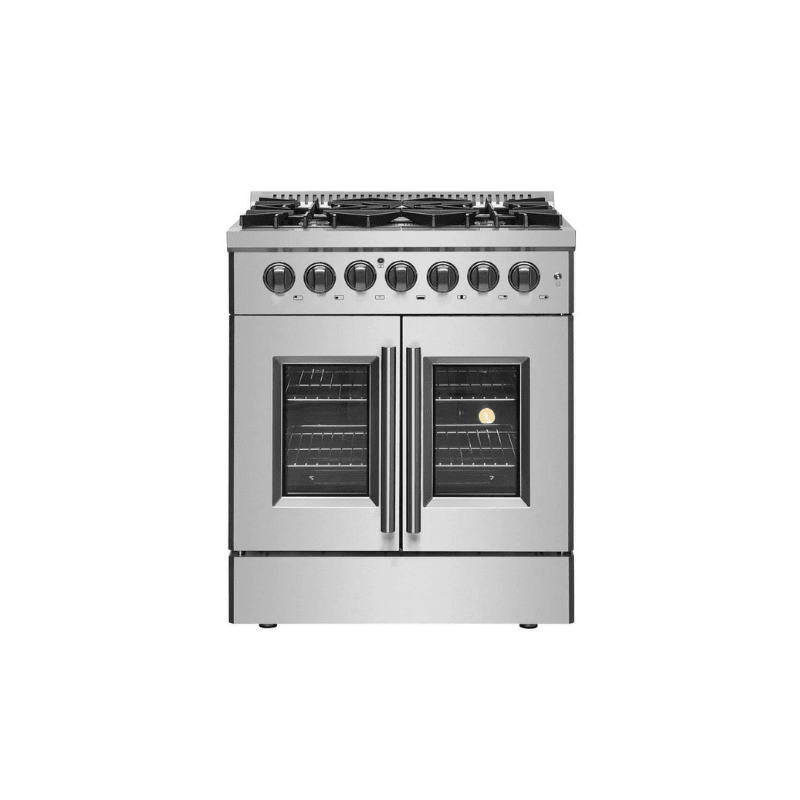 FORNO 30-Inch Galiano Freestanding French Door Dual Fuel Range with 5 Burners and 68,000 BTUs in Stainless Steel - FFSGS6356-30