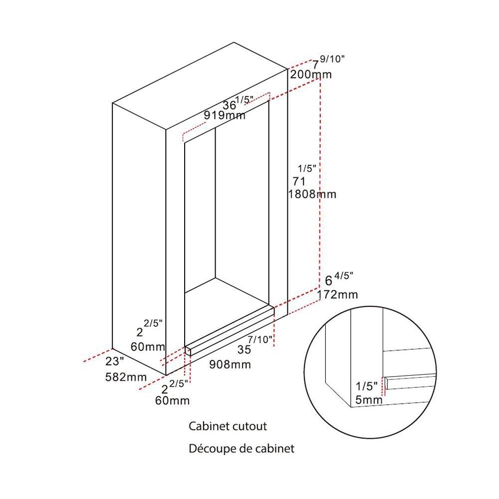 FORNO Gallipoli 36" French Door Refrigerator 19 cu.ft with Built-in Style Grille Trim Kit - FFRBI1820-40SG