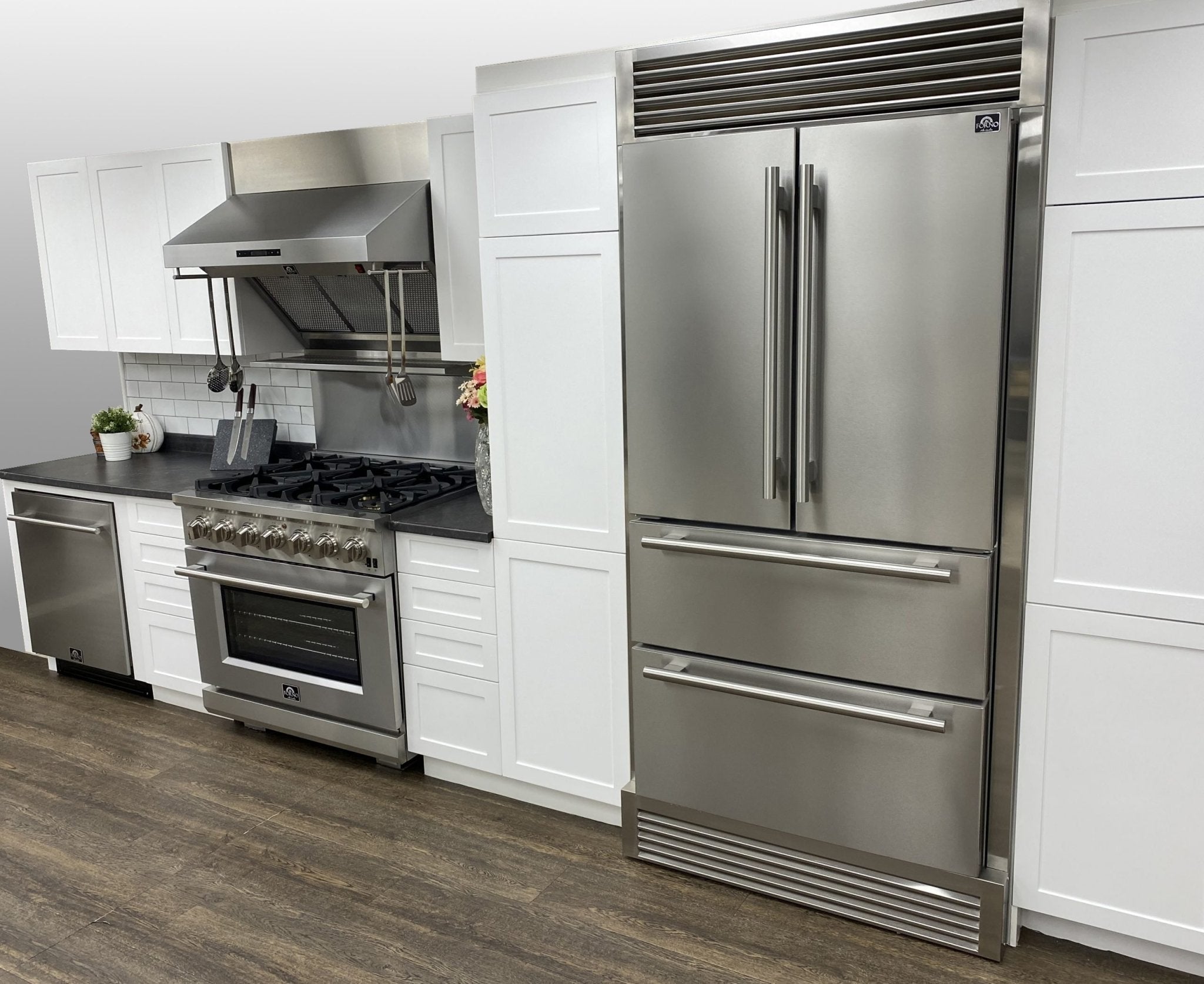 FORNO Gallipoli 36" French Door Refrigerator 19 cu.ft with Built-in Style Grille Trim Kit - FFRBI1820-40SG