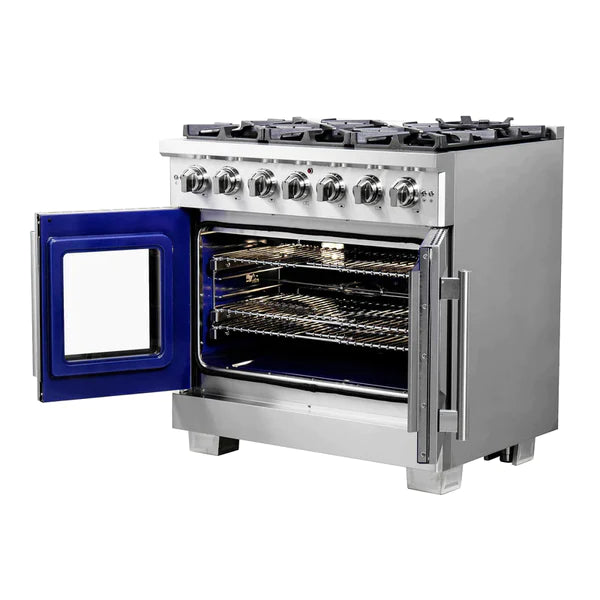 FORNO 36-Inch Capriasca Gas Range with 6 Burners, 120,000 BTUs, & French Door Gas Oven in Stainless Steel - FFSGS6460-36