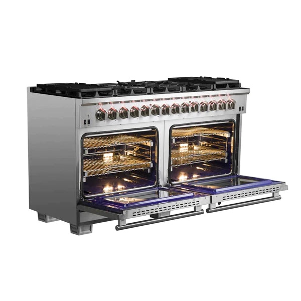 FORNO 60-Inch Capriasca Dual Fuel Range with 240v Electric Oven - 10 Sealed Burners and 200,000 BTUs - FFSGS6187-60
