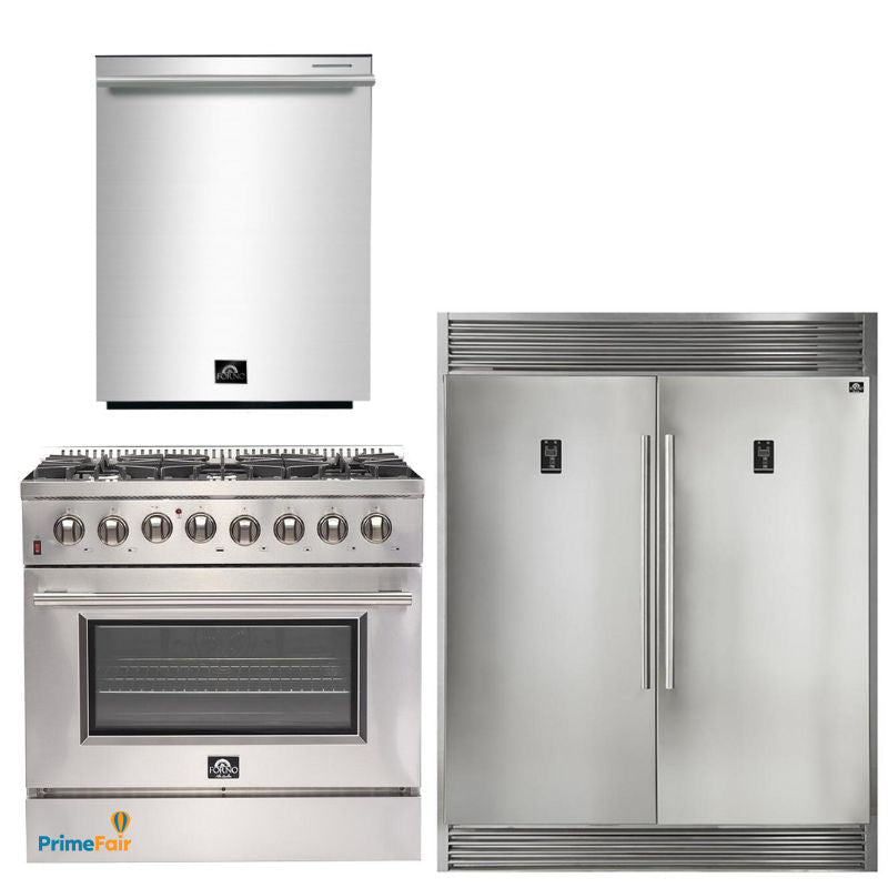 Forno Appliance Package - 36 Inch Gas Range, Dishwasher, 60 Inch Refrigerator, FDWB-FFSGS6244-36