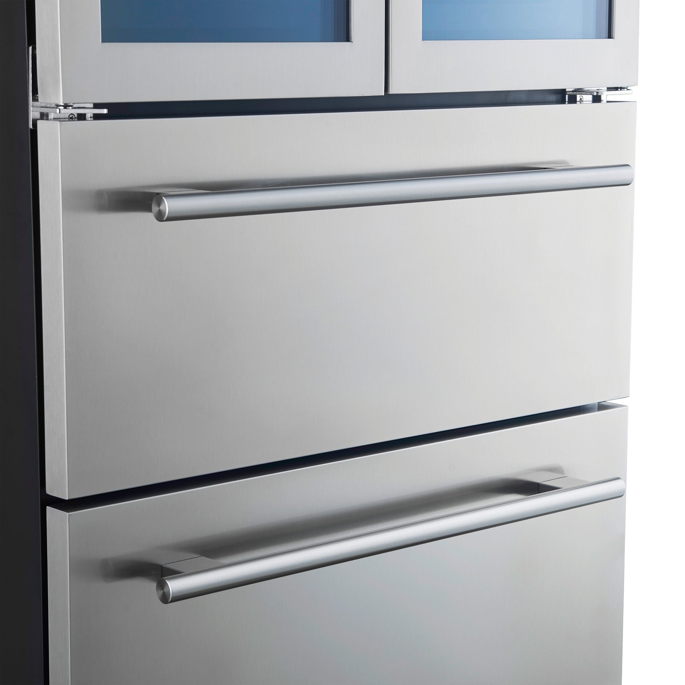 FORNO Campania 32" 120 Bottle Triple Zone French Door Wine Cooler with 2 Beverage Drawers, FWCDR6635-32S