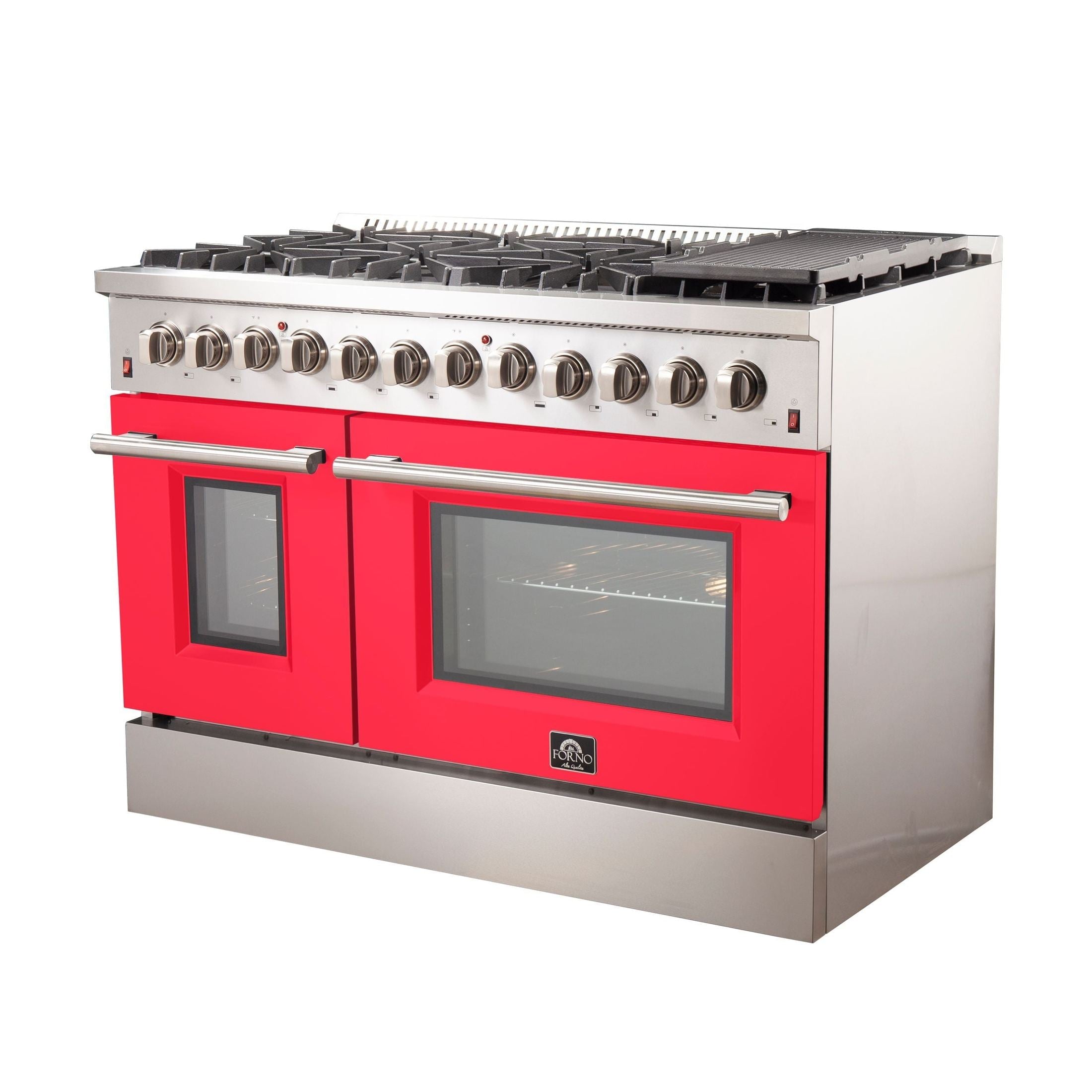 FORNO Galiano - Gold Professional 48" Freestanding Dual Fuel 240V Electric Colored Door Oven Range FFSGS6156-48RED