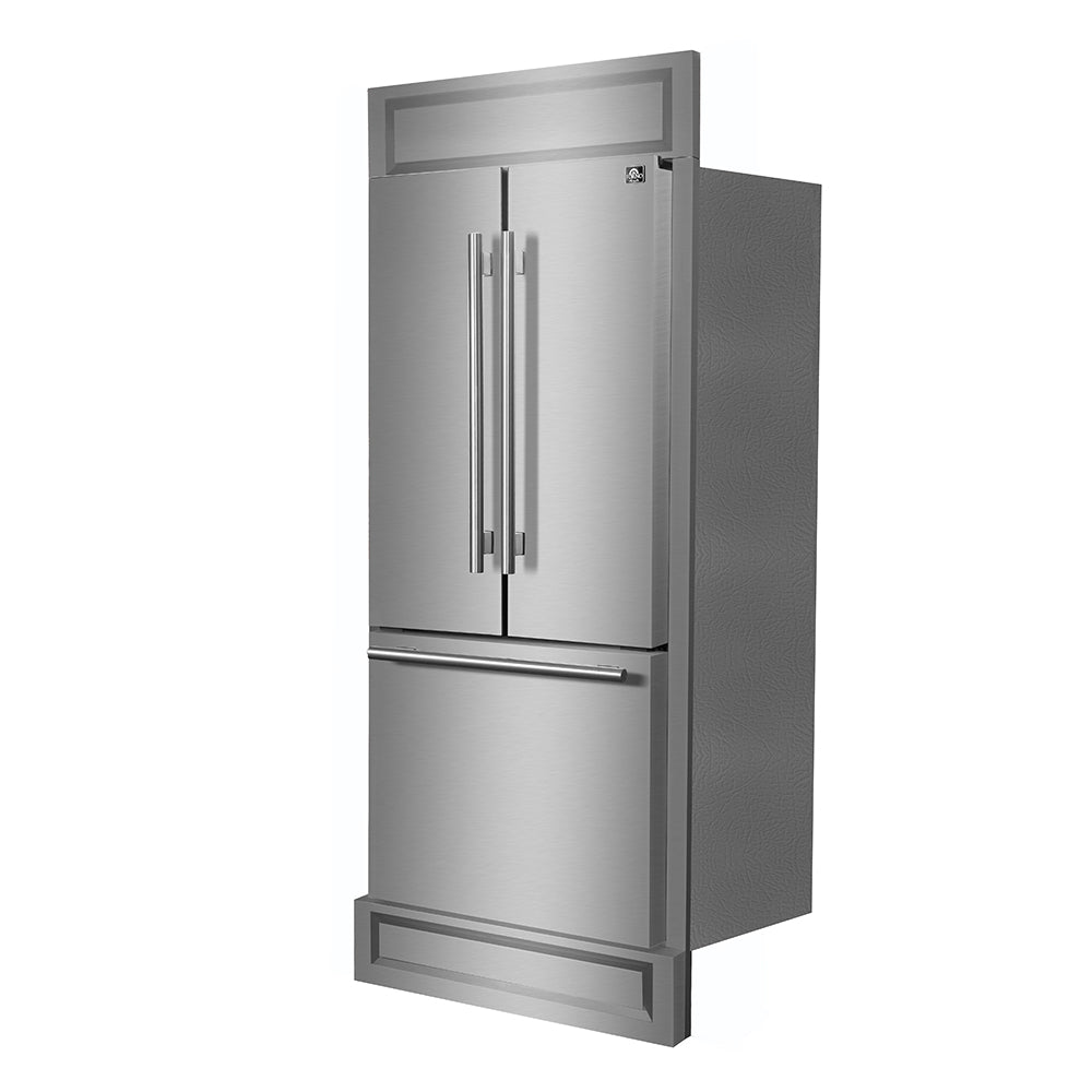 Forno Gallipoli 30-Inch French Door Refrigerator with 17.5 cu.ft. Capacity and Decorative Grill in Stainless Steel FFFFD1974-35MG