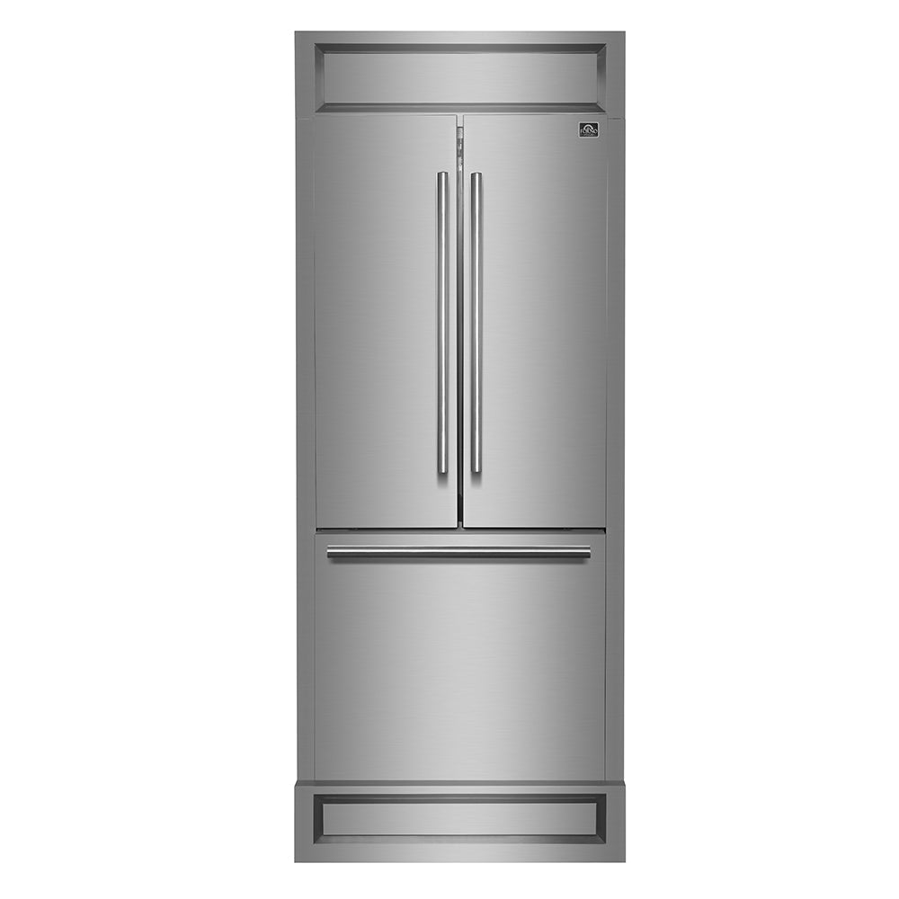 Forno Gallipoli 30-Inch French Door Refrigerator with 17.5 cu.ft. Capacity and Decorative Grill in Stainless Steel FFFFD1974-35MG
