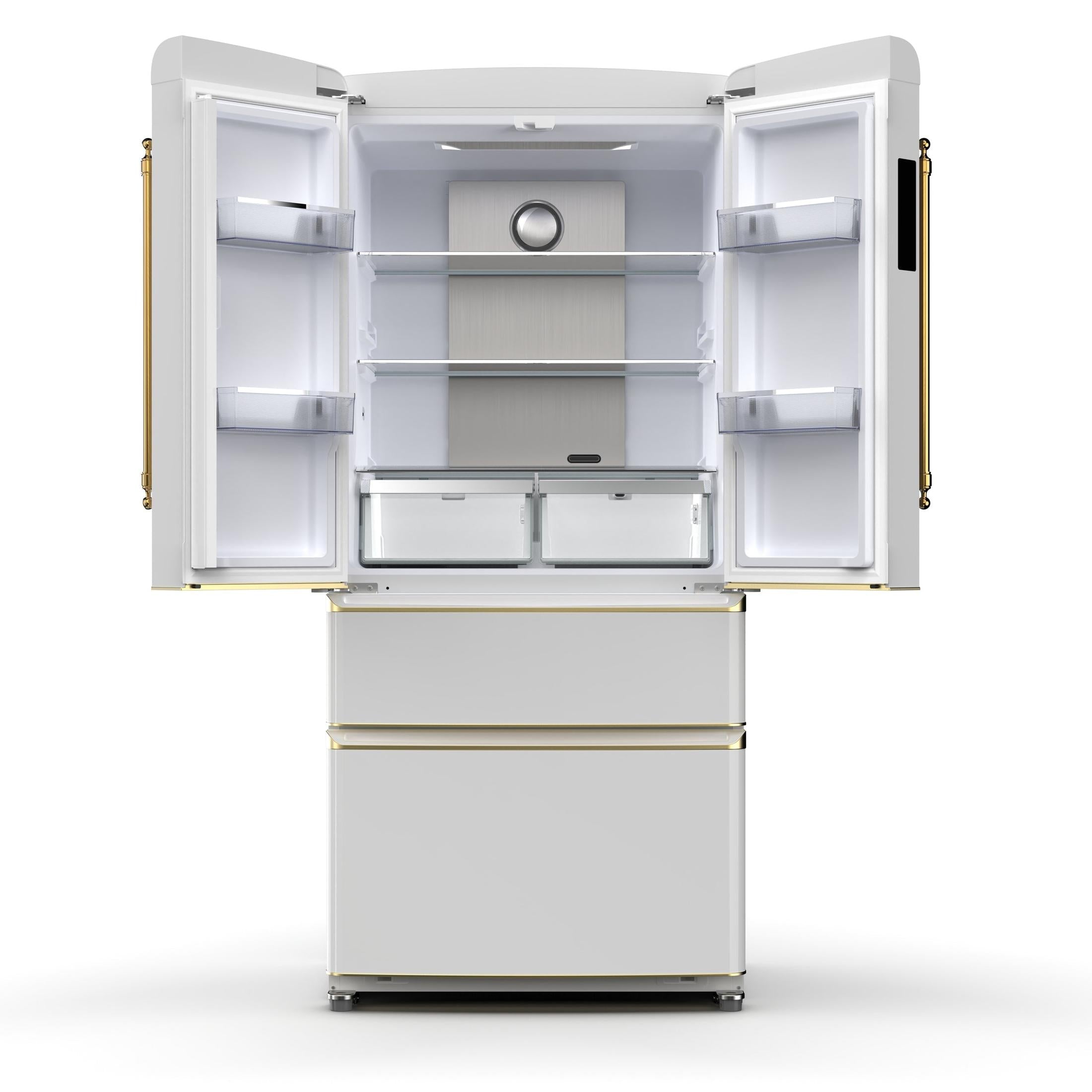 Forno Luigi 33" 18 cu. ft. French Door Refrigerator in Black with Antique Brass Handles, FFFFD1791-33BLK