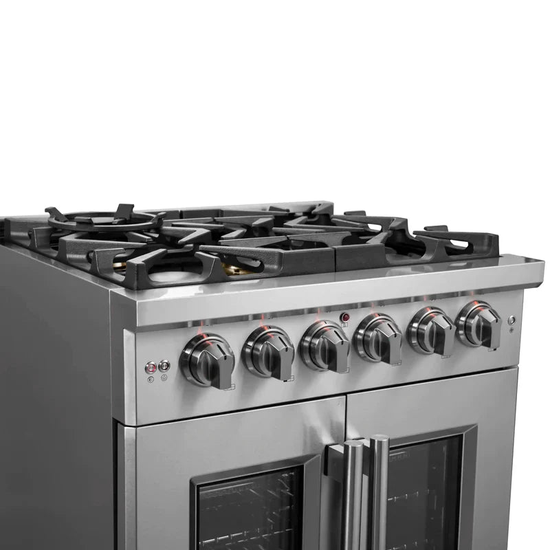 FORNO Massimo 30-Inch Freestanding French Door Gas Range in Stainless Steel - FFSGS6439-30