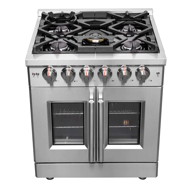 FORNO Massimo 30-Inch Freestanding French Door Gas Range in Stainless Steel - FFSGS6439-30