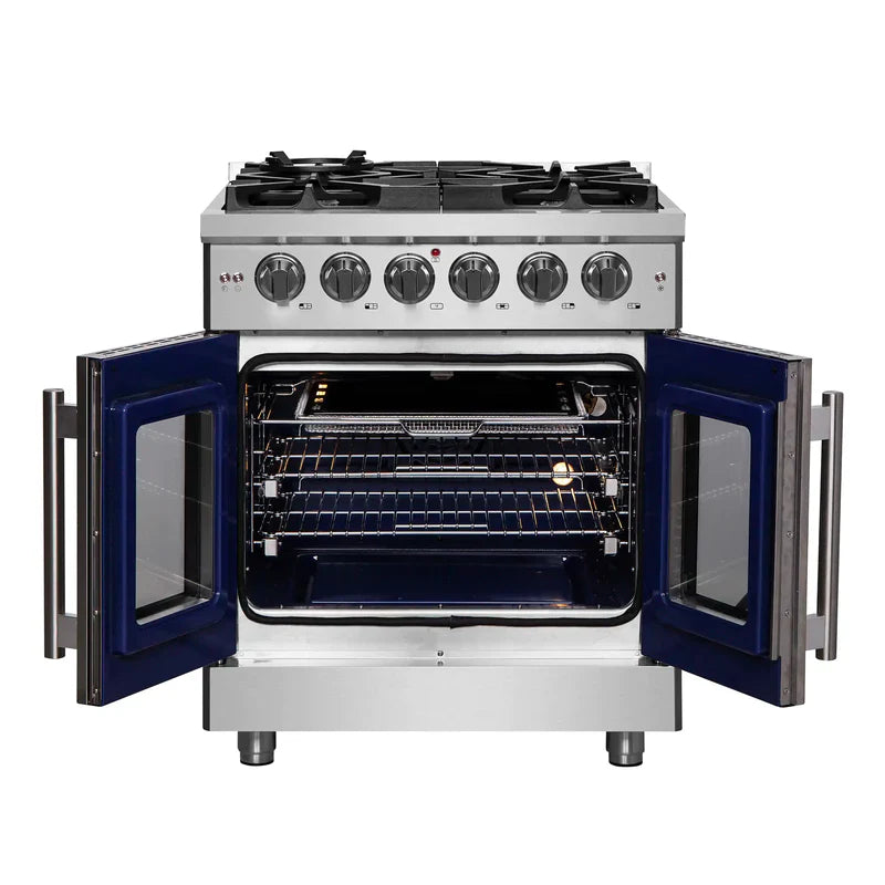 FORNO Massimo 30-Inch Freestanding French Door Gas Range in Stainless Steel - FFSGS6439-30