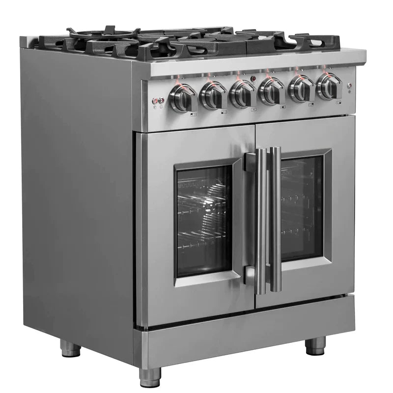 FORNO Massimo 30-Inch Freestanding French Door Gas Range in Stainless Steel - FFSGS6439-30