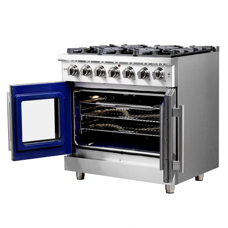 FORNO Massimo 36-Inch Freestanding French Door Gas Range in Stainless Steel - FFSGS6439-36