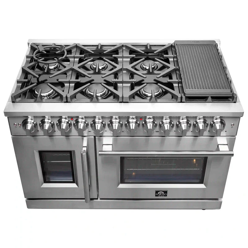FORNO Massimo 48-Inch Freestanding French Door Dual Fuel Range in Stainless Steel - FFSGS6325-48