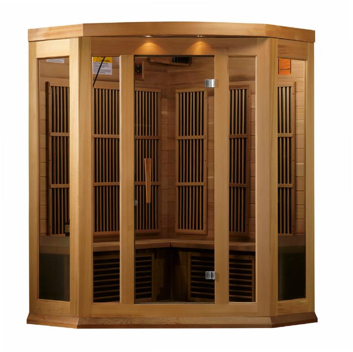 Golden Designs Maxxus 3 Person Corner Near Zero EMF FAR Infrared Carbon Canadian Red Cedar Sauna MX-K356-01-ZF Ced