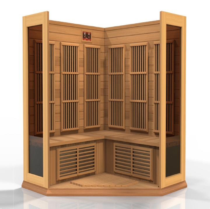 Golden Designs Maxxus 3 Person Corner Near Zero EMF FAR Infrared Carbon Canadian Red Cedar Sauna MX-K356-01-ZF Ced