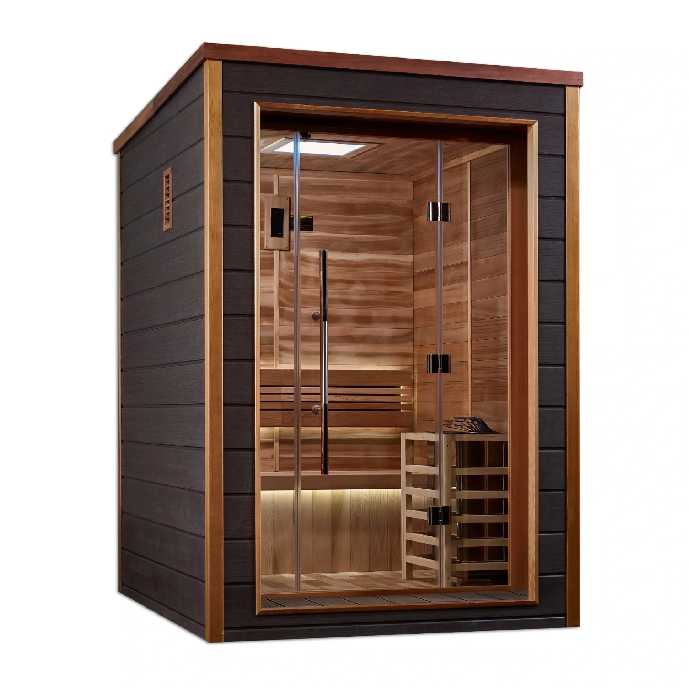 GOLDEN DESIGNS NARVIK 2 PERSON OUTDOOR-INDOOR TRADITIONAL STEAM SAUNA - CANADIAN RED CEDAR INTERIOR GDI-8202-01