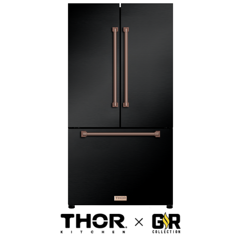 Gordon Ramsay by THOR Kitchen 36" 20.3 cu. ft. French Door Counter Depth Refrigerator with Ice Maker in Matte Black with Navy Blue Accents, RF3621CTD00 - RF3621CTD99