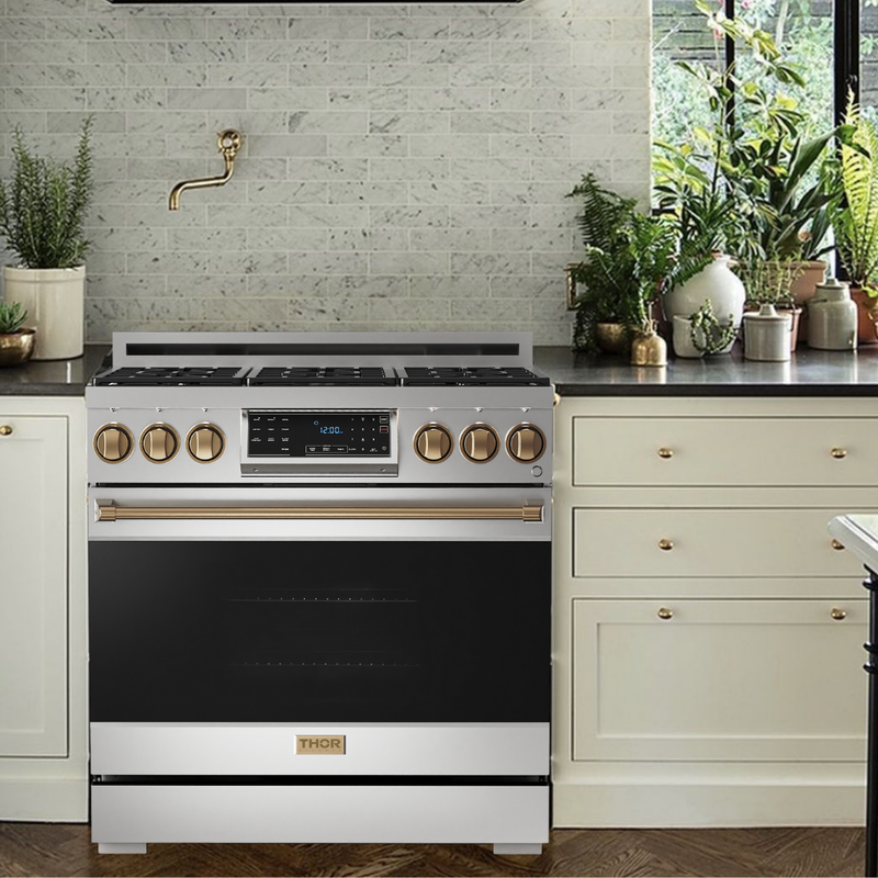 Gordon Ramsay by THOR Kitchen 36" 6.0 cu. ft. Professional Natural Gas Range with Tilt Panel Touch Control, Self-Clean and Air Fry in Stainless Steel, RSG36