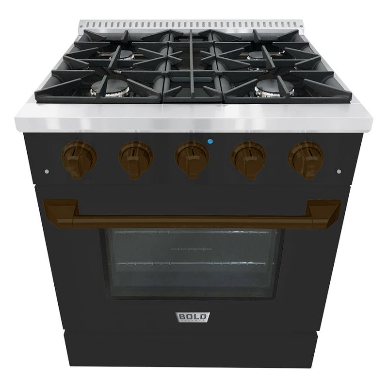 HALLMAN Bold Series 30" Gas Freestanding Range with Bronze Trim - HBRG30BZ