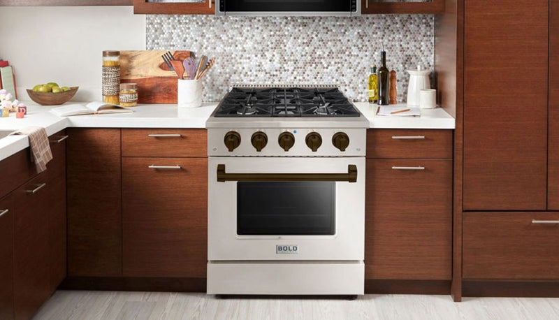 HALLMAN Bold Series 30" Gas Freestanding Range with Bronze Trim - HBRG30BZ