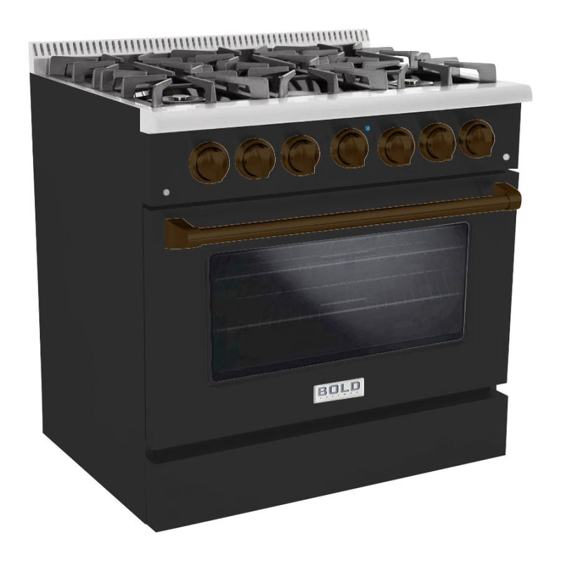 HALLMAN Bold Series 36" Dual Fuel Freestanding Range with Bronze Trim - HBRDF36BZ